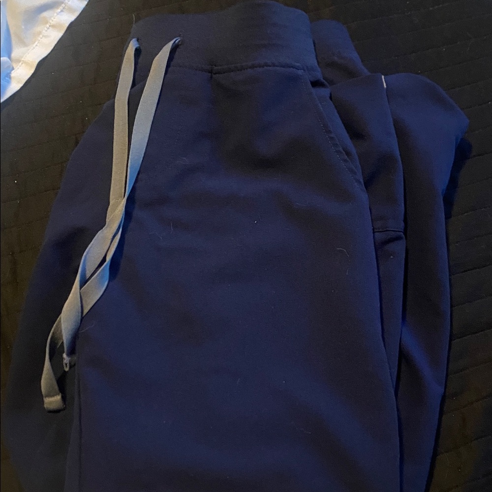 Figs Navy Jogger Pants with Light Gray Drawstrings